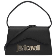 just cavalli γυναικεία mini τσάντα χειρός μονόχρωμη με μεταλλικό λογότυπο - 76ra4bb4zs766 μαύρο