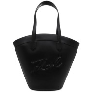 karl lagerfeld γυναικεία δερμάτινη τσάντα tote μονόχρωμη με ανάγλυφο λογότυπο `k/signature tulip m` 