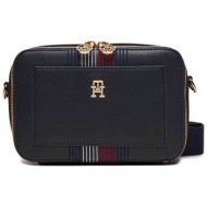 tommy hilfiger γυναικεία τσάντα crossbody με μεταλλικό monogram `distinct corporate` - aw0aw16712 μπ