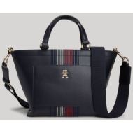 tommy hilfiger γυναικεία τσάντα ώμου με μεταλλικό monogram `distinct corporate mini tote` - aw0aw167