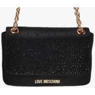 love moschino γυναικεία τσάντα ώμου με σχέδιο με στρας και μεταλλικό λογότυπο - jc4071pp1llc1 μαύρο