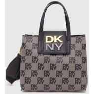 dkny γυναικεία δερμάτινη τσάντα χειρός με μεταλλικό logo `faye` - r42dye39 μαύρο