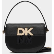 dkny γυναικεία δερμάτινη τσάντα crossbody με μεταλλικό logo `echo` - r42eke28 μαύρο