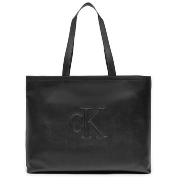 ck jeans γυναικεία τσάντα tote μονόχρωμη με ανάγλυφο