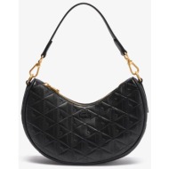 lacoste γυναικεία δερμάτινη τσάντα ώμου με all-over monogram `maheki half moon` - nf4710mh μαύρο