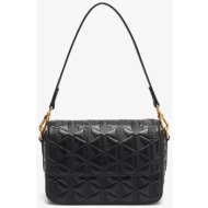 lacoste γυναικεία δερμάτινη τσάντα ώμου με all-over monogram `maheki` - nf4712mh μαύρο