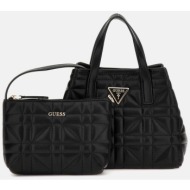 guess γυναικεία τσάντα shopper καπιτονέ mini με λογότυπο και αποσπώμενο τσαντάκι `latona` - hwqg9211