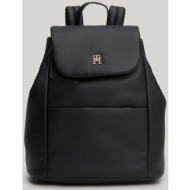 tommy hilfiger γυναικείο backpack μονόχρωμο με μεταλλικό monogram - aw0aw16472 μαύρο