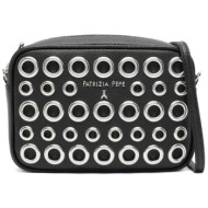 patrizia pepe γυναικεία τσάντα crossbody με μεταλλικό σχέδιο και λογότυπο - 8b0071l084 μαύρο