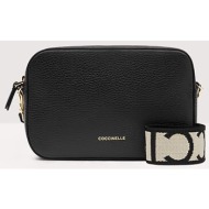 coccinelle γυναικεία δερμάτινη τσάντα crossbody με μεταλλικό λογότυπο `tebe` - e5mn5-55i101 μαύρο