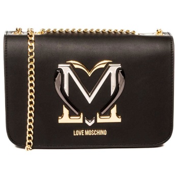 love moschino γυναικεία τσάντα ώμου με μεταλλικό λογότυπο 