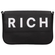 john richmond γυναικείο δερμάτινο mini bag crossbody με λογότυπο `uwe` - rwa24137bo μαύρο