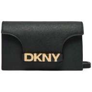 dkny γυναικεία δερμάτινη τσάντα ώμου με μεταλλικό logo `avril` - r435og58 μαύρο