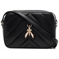 patrizia pepe γυναικεία δερμάτινη τσάντα crossbody καπιτονέ με μεταλλικό λογότυπο - cb0023l004 μαύρο