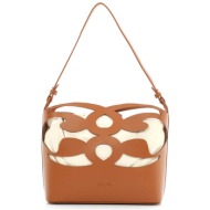 folli follie γυναικεία μεσαία καφέ τσάντα ώμου `wavy flair` - bu23p004gb καφέ
