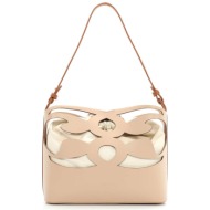 folli follie γυναικεία μεσαία μπεζ τσάντα ώμου `wavy flair` - bu23p004gn μπεζ