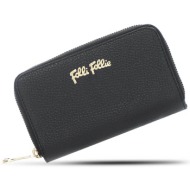 folli follie γυναικείο μαύρο δερμάτινο πορτοφόλι με φερμουάρ και κλιπ `mini discoveries` - wa24l003g