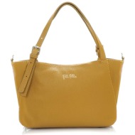 folli follie γυναικεία μεσαία κίτρινη δερμάτινη τσάντα χειρός `metropolitan fab` - hb24l008gy κίτριν