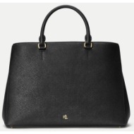 lauren ralph lauren γυναικεία τσάντα χειρός μονόχρωμη `large hanna satchel` - 324-431898556/005 μαύρ