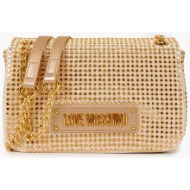 love moschino γυναικεία τσάντα ώμου με στρας και μεταλλικό λογότυπο - jc4136pp1mll1 χρυσό