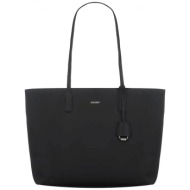 dkny γυναικεία τσάντα ώμου tote με μεταλλικό λογότυπο `saige` - r44ayi42 μαύρο