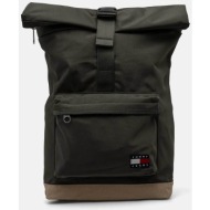tommy jeans ανδρικό backpack με logo patch `daily rolltop` - am0am13323 χακί