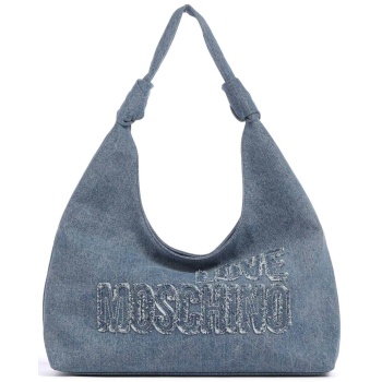 love moschino γυναικεία denim τσάντα ώμου hobo με ανάγλυφο