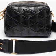 lacoste γυναικεία δερμάτινη τσάντα ώμου με all-over monogram `small maheki` - nf4875mh μαύρο