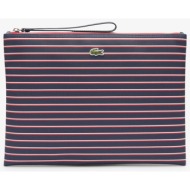 lacoste γυναικείο τσαντάκι clutch πικέ με ριγέ σχέδιο και κεντημένο λογότυπο - nf4991sj μπλε σκούρο