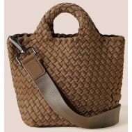 naghedi γυναικεία τσάντα tote με πλεκτό σχέδιο `st. barths petit` - nsn03011ld καφέ