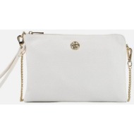 ynot? γυναικεία τσάντα clutch/crossbody με μεταλλικό λογότυπο `happy` - hap303s5 λευκό