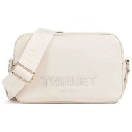 twinset γυναικεία τσάντα crossbody με ανάγλυφο λογότυπο - 251td8023 εκρού
