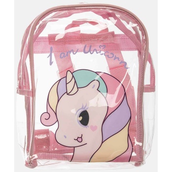 alouette παιδικό σακίδιο πλάτης ροζ διάφανο unicorn 