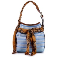 viamailbag γυναικεία χειροποίητη τσάντα bucket `clivia stripe` - clivia/stripe/ss25 μπλε ανοιχτό