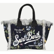 mc2 saint barth γυναικεία τσάντα χειρός με ξέφτια `vanity canvas wonder flowers` - vani001-06655h μπ