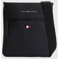 tommy hilfiger ανδρικό τσαντάκι crossbody με μεταλλικό λογότυπο `essential` - am0am09506 μαύρο