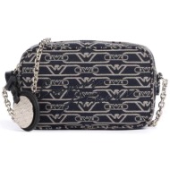 emporio armani γυναικεία υφασμάτινη τσάντα crossbody με all-over logo και κεντημένο λογότυπο - ew001