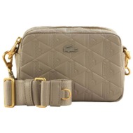 lacoste γυναικεία δερμάτινη τσάντα ώμου με all-over monogram `small maheki` - nf4875mh μπεζ