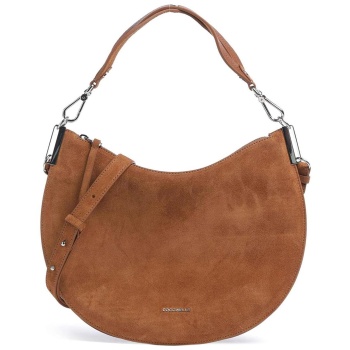 coccinelle γυναικεία τσάντα ώμου suede με ανάγλυφο λογότυπο