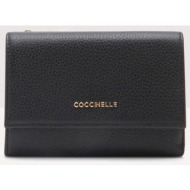 coccinelle γυναικείο πορτοφόλι με χρυσό λογότυπο `metallic soft` - e2mw5-116601 μαύρο