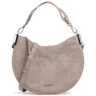 coccinelle γυναικεία τσάντα ώμου suede με ανάγλυφο λογότυπο - e1qkg-130201 μπεζ