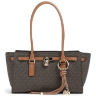 michael kors γυναικεία δερμάτινη τσάντα ώμου με all-over monogram `hamilton small` - 30f5gnxt0b καφέ
