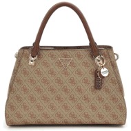 guess γυναικεία τσάντα χειρός με all-over logo print `aldina` - hwbg9672070 καφέ