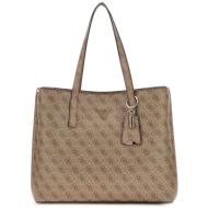 guess γυναικεία τσάντα tote με all-over logo print `meridian ii` - hwsg6974230 καφέ ανοιχτό