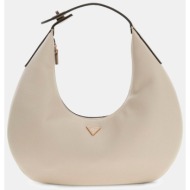 guess γυναικεία τσάντα ώμου hobo με μεταλλικό λογότυπο `evie` - hwbg9664020 μπεζ