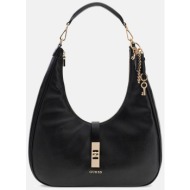 guess γυναικεία τσάντα ώμου hobo με μεταλλικό λογότυπο `brooke` - hwbg9897020 μαύρο