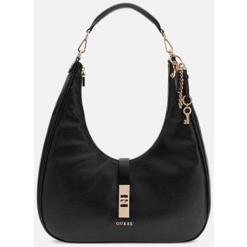 guess γυναικεία τσάντα ώμου hobo με μεταλλικό λογότυπο