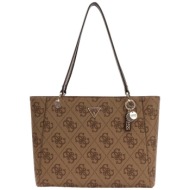 guess γυναικεία τσάντα tote με all-over logo print `noelle ii` - hwso9672250 καφέ
