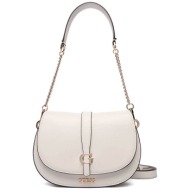 guess γυναικεία τσάντα ώμου με μεταλλικό λογότυπο `carrie` - hwvg9896200 εκρού