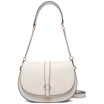 guess γυναικεία τσάντα ώμου με μεταλλικό λογότυπο `carrie`